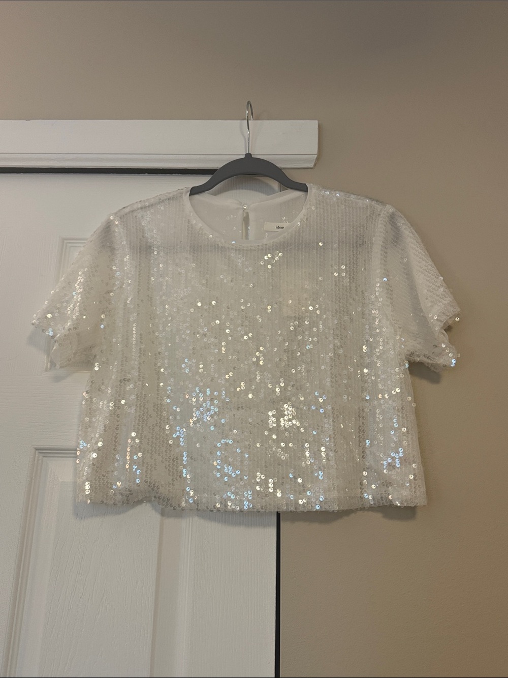 Idem Ditto White Sequin Crop Top